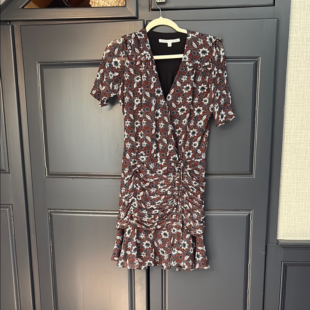 Veronica Beard Brown floral short-sleeve Mini Dress